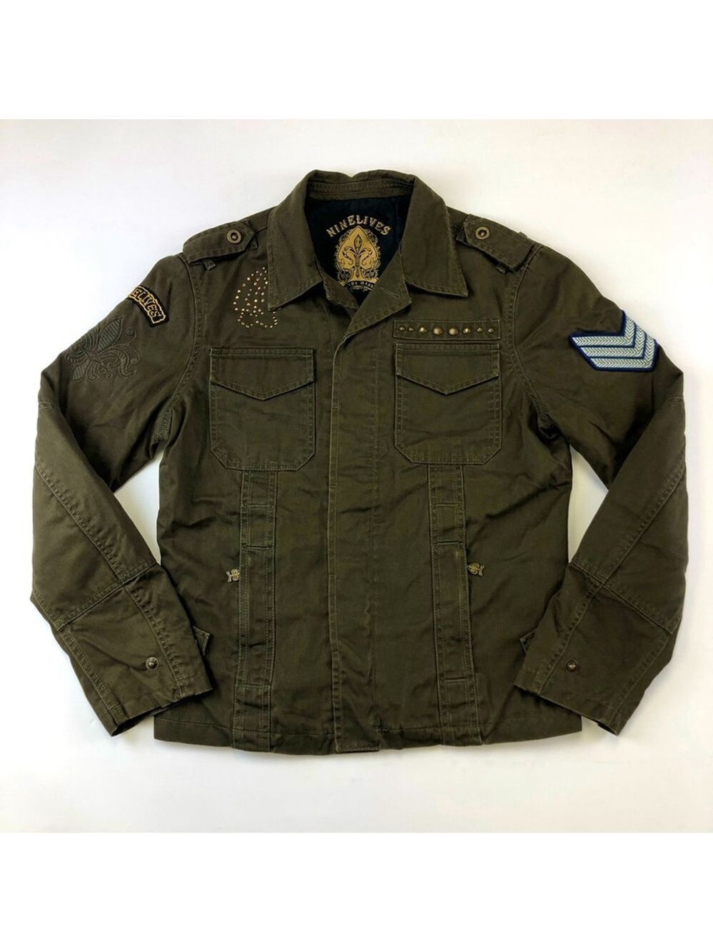 Nine Lives khaki cotton utility grunge mens jacket Medium slim Military RARE